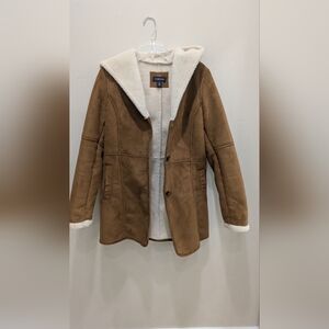 Suede Sherpa-Lined Coat